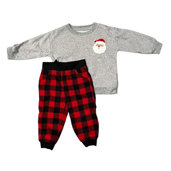 Carter’s Just One You Baby Christmas Outfit | 12M Santa Sweatshirt & Plaid Pants - Picture 1 of 2
